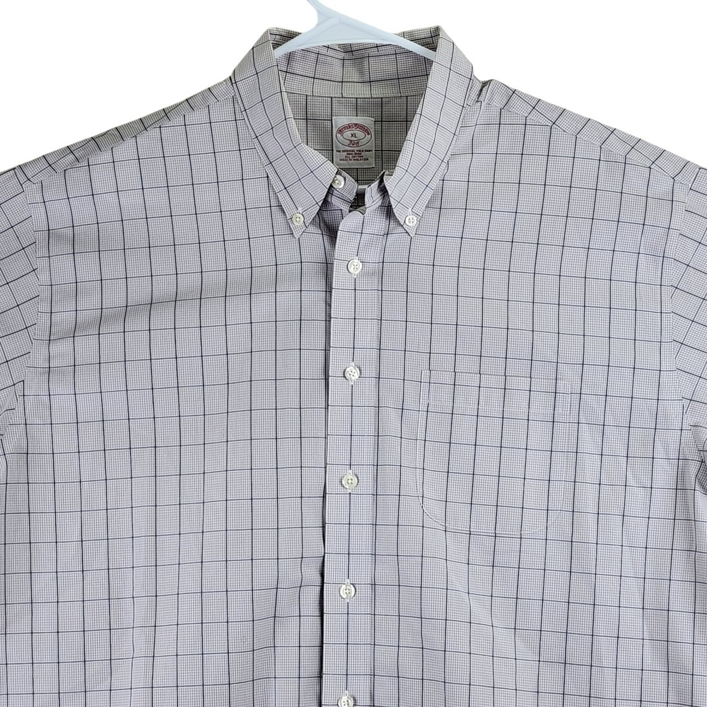 Brooks Brothers 346 Button Down Shirt Mens XL Grey Navy Check Non-Iron Classic